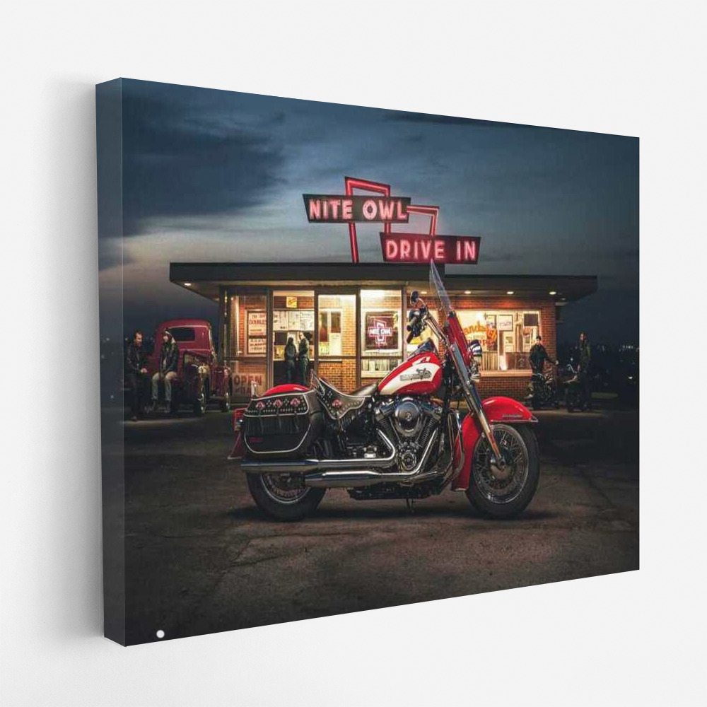 Nighttime Ride on a Harley Davidson Hydra Glide at Retro Diner