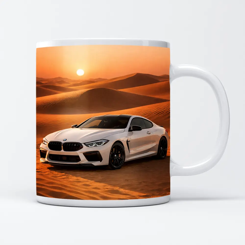 BMW M8 in Desert Landscape at Sunset