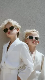Elegant Duo: Modern White Suits and Glasses