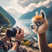 Alpaca at a Mountain Lake: Natural Idyll
