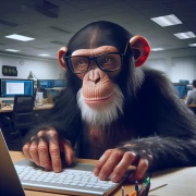 Smart Gorilla On Computer: Humorous Wall Art