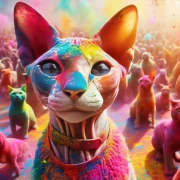 Devon Rex in Holi's Colored Whirlwind