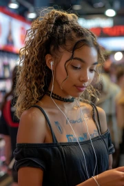 Musical Immersion: Stylish Brunette in Headphones