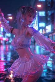 Neon Muse: Anime Girl in the Lights of a Futuristic City