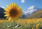 The Majesty of Sunflower on Mountain Background: Bright Flower among Peaks