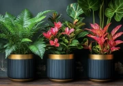 Emerald Ferns and Red Anthuriums in Art Deco Style: Elegant Floral Decoration