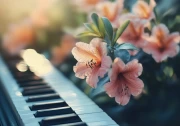 Azaleas and Classical Piano: Floral Symphony on the Wall