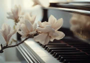 Magnolias and Music: Delicate Flowers on a Classic Piano Background