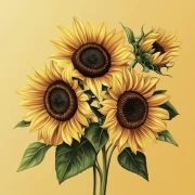 Four Bright Sunflowers Helianthus: Joy and Warmth