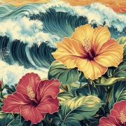 Tropical Explosion: Hibiscus Rosa-Sinensis in Oceanic Freshness