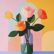 Bright Bouquet of Roses 'Grandiflora' in a Vase