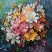 Floral Perfection: Lilies and Peonies in a Bouquet Peint 4