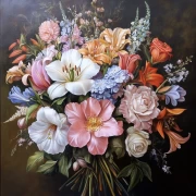 Lush Bouquet: Lilies, Roses and Peonies in Bloom - Flower Bouquet Peint 2