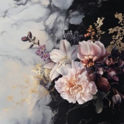Sarah Bernhardt Peonies and Orchids on Marble: Creative Flower Bouquet 4