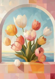 Bright Red Tulips in the Arch: Spring Symphony of Flowers