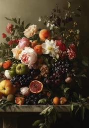 Peonies and Fruits: The Eternal Beauty of Nature