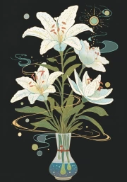 Snow White Lilies in Futuristic Vase 3: Elegance and Style