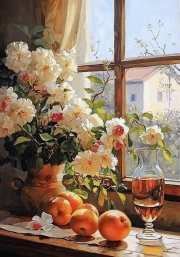 White Winchester Roses at Sunny Window: Flowers by the Window 2