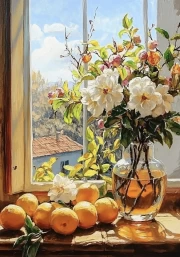 Sunny Camellias by the Window: Flowers in the Interior