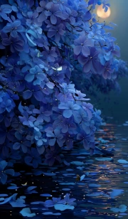 Hydrangea in Moonlight: Floral Symphony on Water