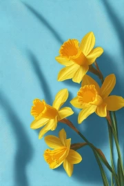 Sunny Daffodils on a Blue Background: Bright Flowers for the Interior