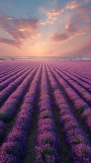 Lavender Sunset: Field of Flowers for Tranquility and Comfort