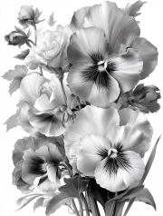 Delicate Pansies: Black and White Floral Masterpiece for Interior