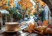 Croissant and Cappuccino on an Autumn Morning