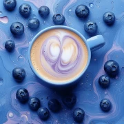 Dance of Cream and Blueberries: A Cup of Coffee in the Blue