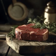 Juicy Steak on a Wooden Board: A Delicious Wall-Mounted Delight for Gourmets