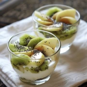 Freshness of Natural Yogurt with Kiwi and Apples: Dessert for Gourmets