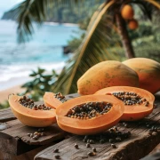 Tropical Papaya on Wooden Table: Inspiration for Gourmets