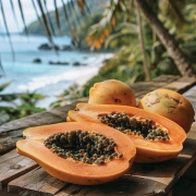 Juicy Papaya on a Wooden Table: Tropical Taste in the Interior