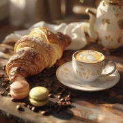Cozy Morning: Coffee, Croissant and Macarons