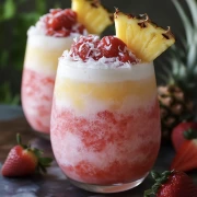 Tropical Cocktail with Pineapple and Strawberry Dessert