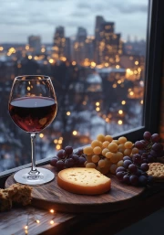 Cozy Evening: Cheese, Grapes and a Glass of Wine