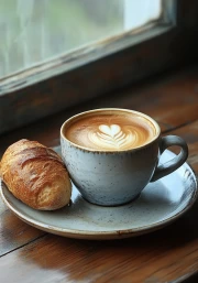 Morning Cappuccino and Fresh Croissant