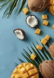 Tropical Waltz: Coconut and Mango on a Colourful Table