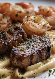 Gastronomic Symphony: Shrimp and Meat on Pasta