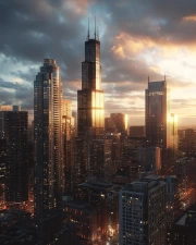 Sunset Symphony of Skyscrapers: Chicago in the Evening Light