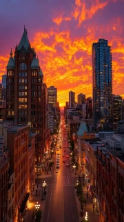 Sunset Charm of Chicago Skyline: Cityscapes Skylines USA