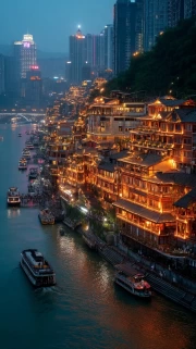 Hong Kong Night Magic: City Lights and Skyscraper Silhouettes