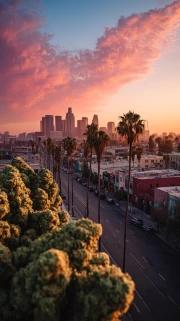 Los Angeles Sunset Charm: City Lights Skylines