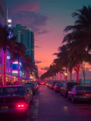 Miami Neon Sunset: Tropical Night at Cityscapes Skylines