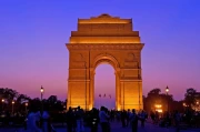 New Delhi Sunset Glow: A Vibrant Silhouette in the Evening Sky