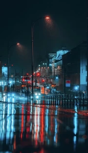 Busy Streets in Rainy City: Atmospheric Cityscape