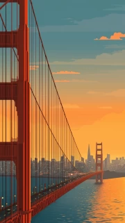 Sunset over the Golden Bridge: San Francisco Cityscape