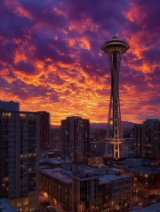 Evening Lights Dance: Seattle Skyline