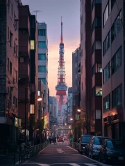 Sunset Over Tokyo: Urban Landscape in the Style of Cityscapes Skylines