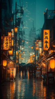 Tokyo's Neon Rain: Picturesque Streets and Lights